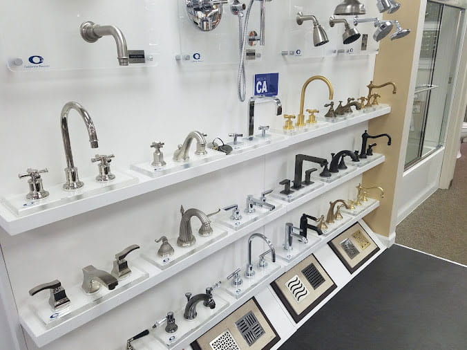 Kitchen and Bathroom faucet display at Peabody Supply Company Bath Showcase